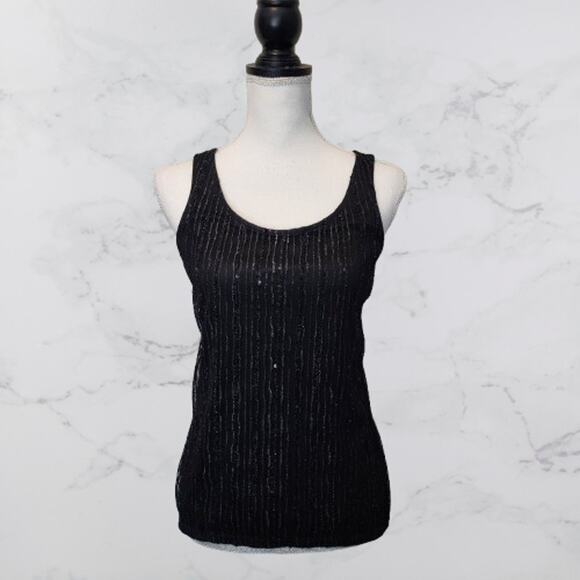 Express Small Black Metallic Striped Tank w/ sequins Small - Picture 1 of 7